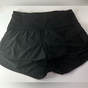 Black Lululemon Speed Up HR Shorts. Size 4 and 4” long.